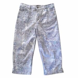 GLORIA VANDERBILT Purple Paisley Capri Jeans Sz 12 Stretch Denim Casual Cropped
